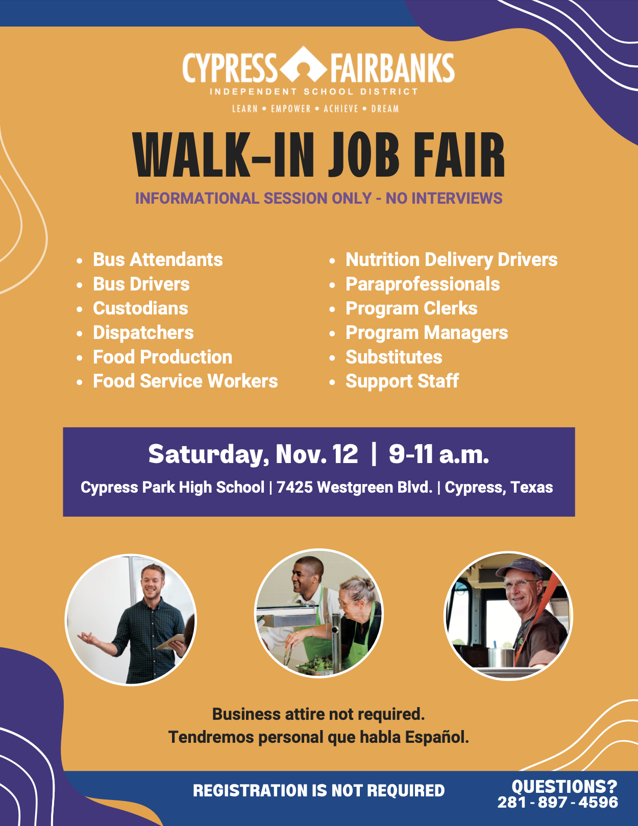 CypressFairbanks ISD WalkIn Job Fair West Houston / Cypress