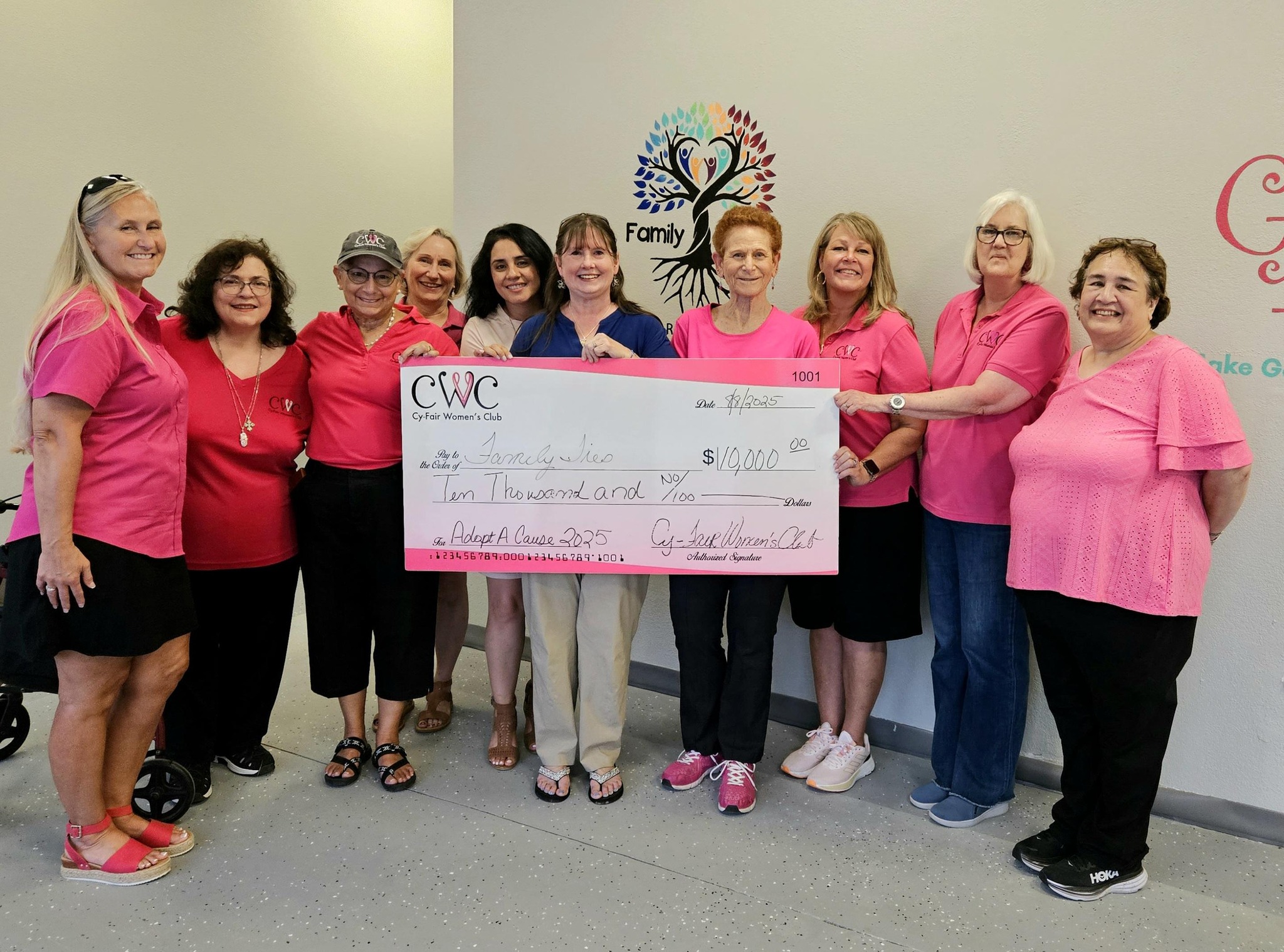Cy-Fair Women’s Club Presents $10,000 Adopt-A-Cause Donation to Family Ties to Support Local Children in Crisis