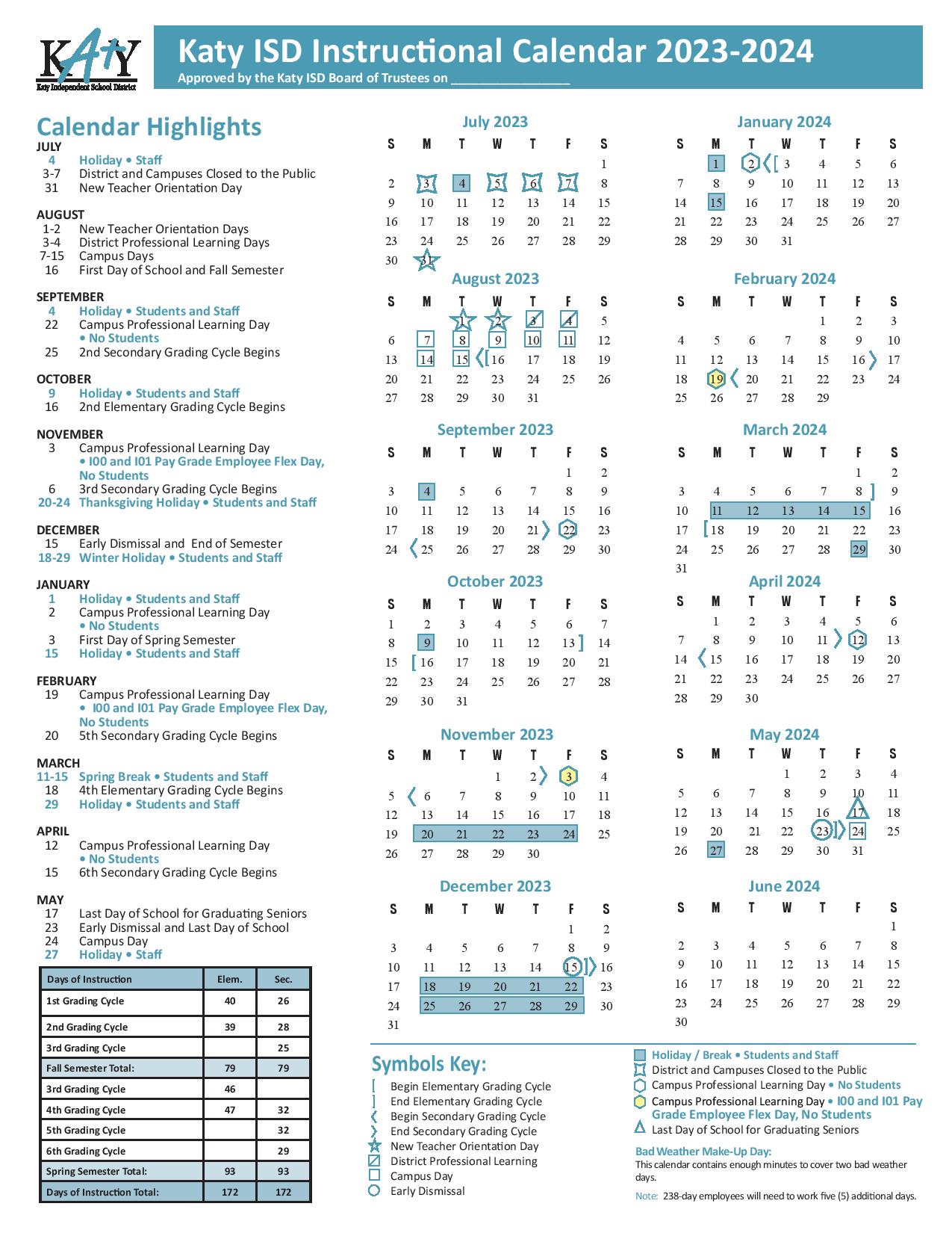 Katy ISD Approves 20242025Â Instructional Calendar