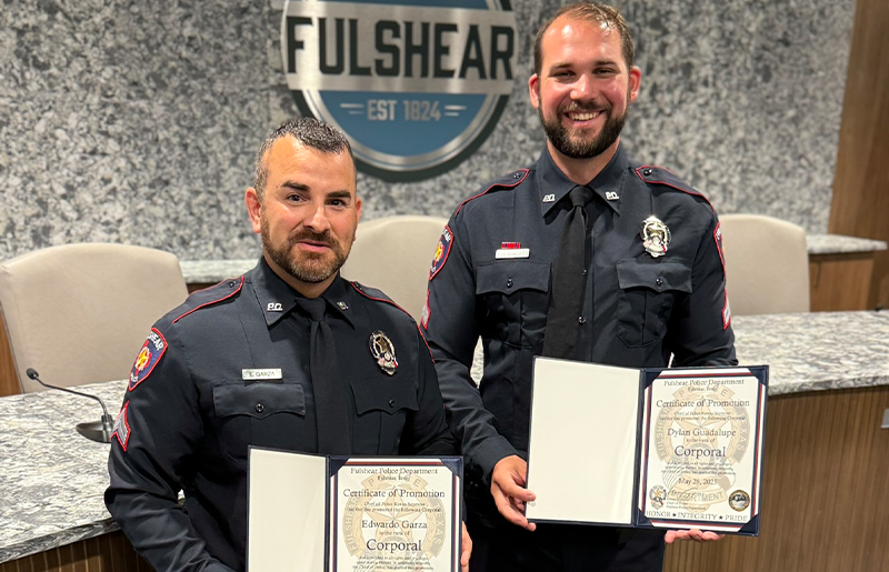 Fulshear Police Department Celebrates Promotion of Two Esteemed Officers to Corporal Rank