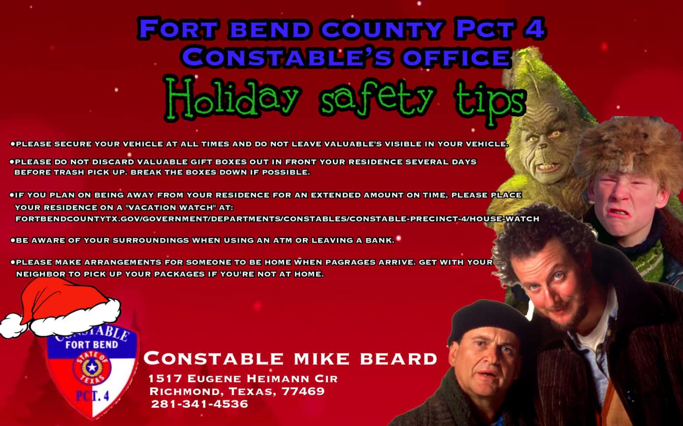 Holiday Safety Tips from FBC Pct. 4 Constable's Office