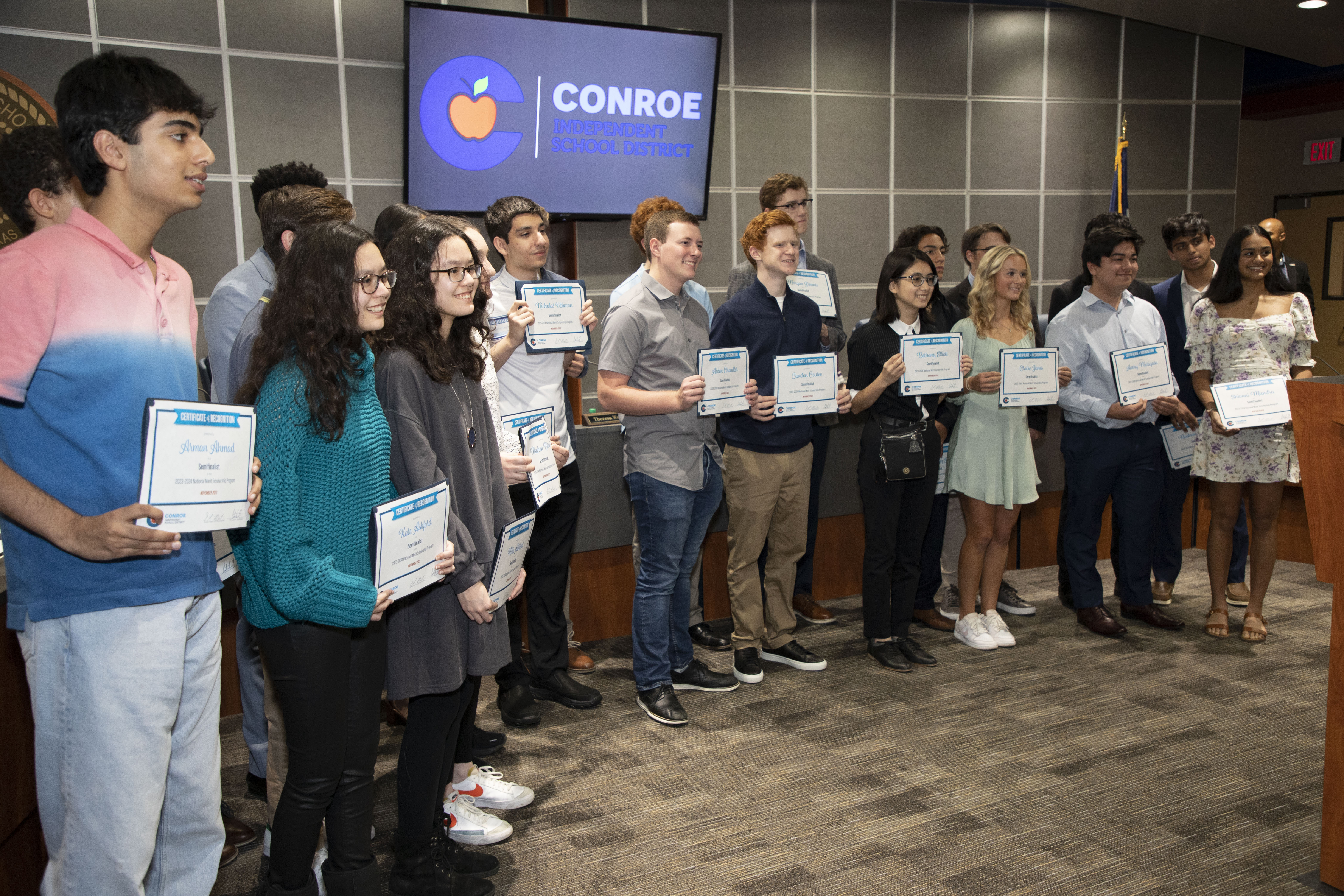 Conroe ISD National Merit Semifinalists Recognized by Board of Trustees