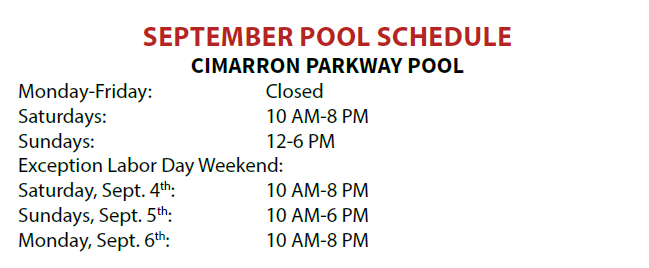 September Pool Schedule