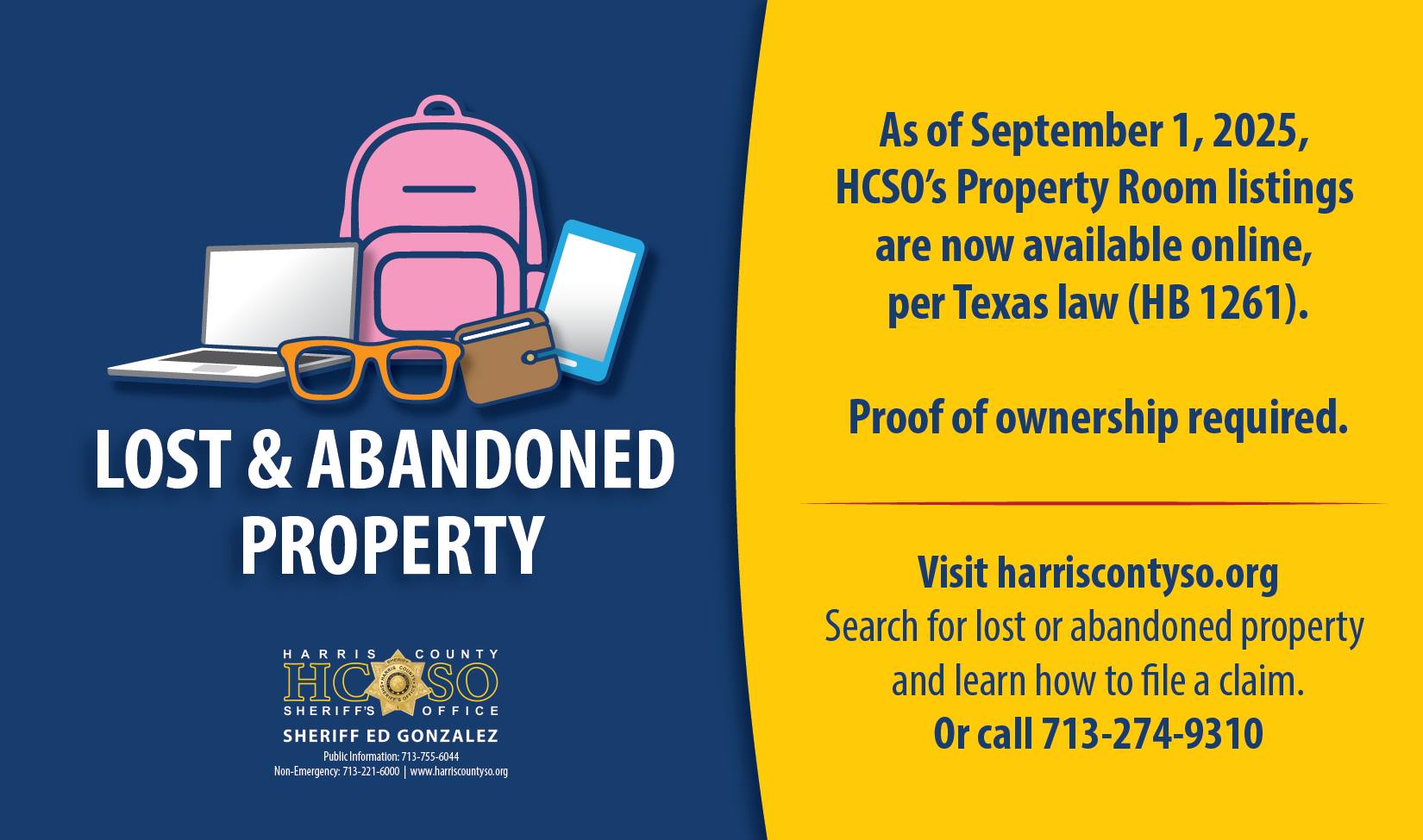 New Policy on Found and Unclaimed Property Now in Effect at Harris County Sheriff’s Office