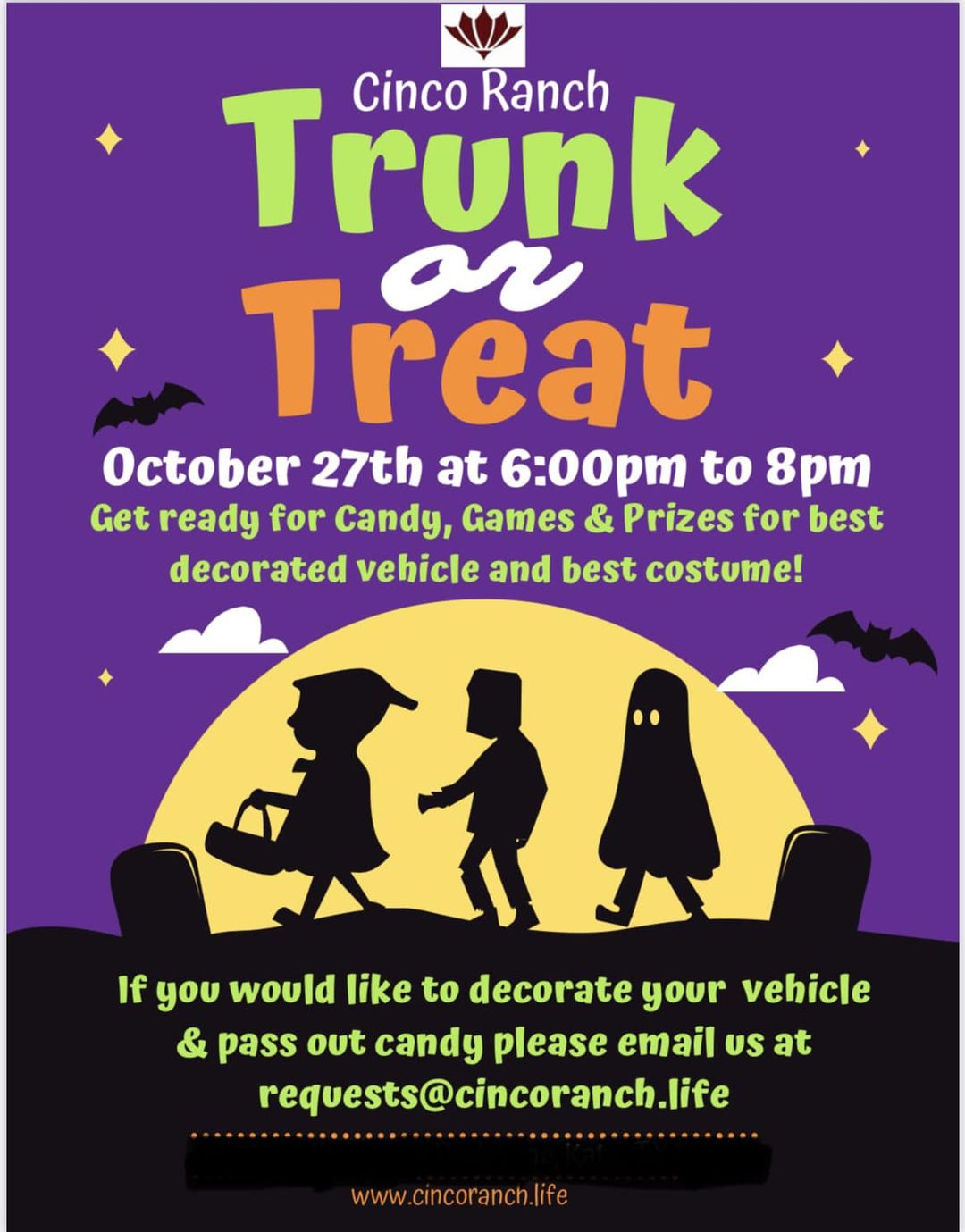 Cinco Ranch Annual Trunk or Treat Set for October 27